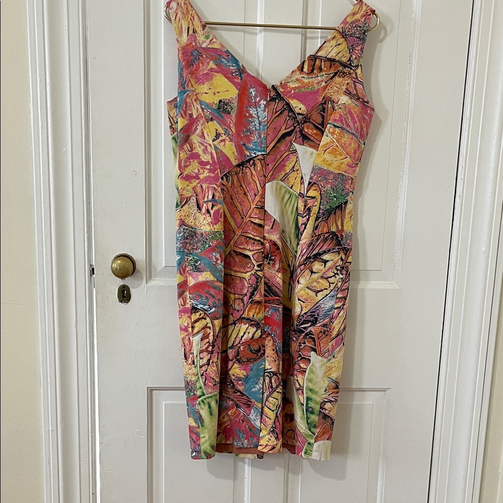 Yansi Fugel Multicolor Leaf Pattern Midi Dress - Picture 5 of 6
